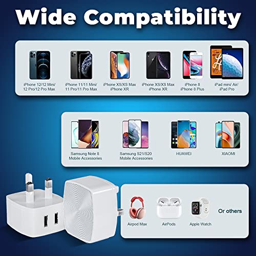 Pack of 2 Dual Port Usb Wall Plug 2.1A/5V Adapter Uk 3 Pin Dual Usb Plug Usb Adapter Plug Uk Usb Wall Plug-Usb Charger Plug Uk Mobile Phone Mains Chargers Double Usb Plugs For Iphone/Ipads/Samsung Etc