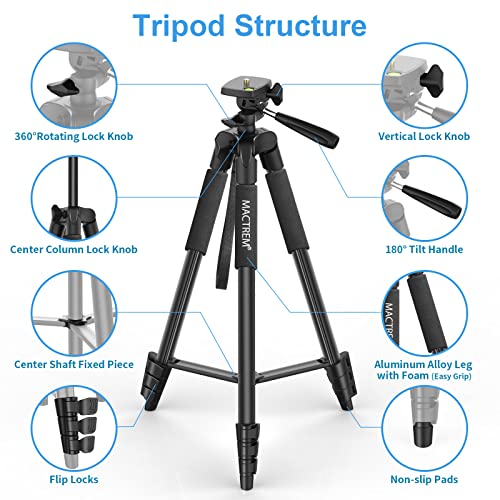 Phone Tripod, 2023 Upgraded 65inch/165cm Lightweight Portable Camera Tripod for iPhone/iPad/Samsung/Smartphone/Action Camera/DSLR Camera with Phone Holder & Wireless Bluetooth Control Remote