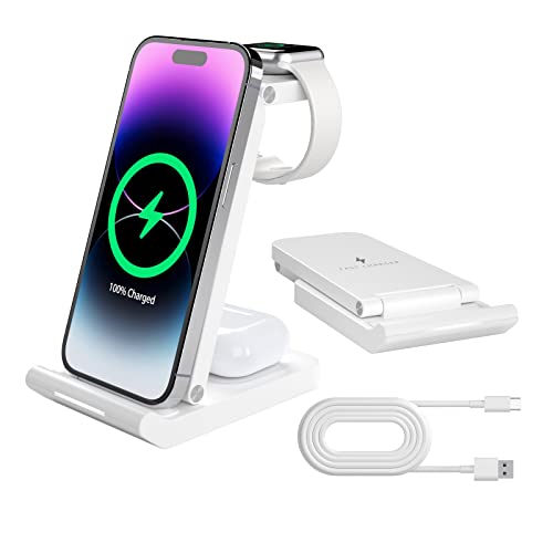 Wireless Charging Station Apple Watch iPhone Charging Stand 3 in 1 Qi Wireless Charger for Samsung,iPhone 14/13/12/11 pro max. iWatch Series 8-2, AirPods pro and more Cell Phone (iLepo,White)