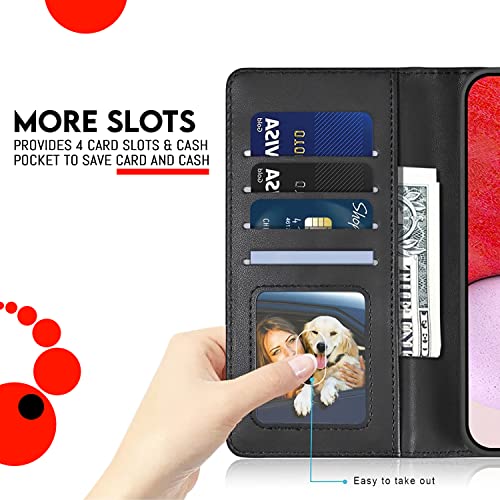 RiopanLtd Samsung A14 Phone Case – Black Leather Double Layer Shock Proof Flip Samsung Galaxy A14 Mobile Cover with Glass Screen Protector, Magnetic Closure, Credit Card Holder Slots & Bill Pocket