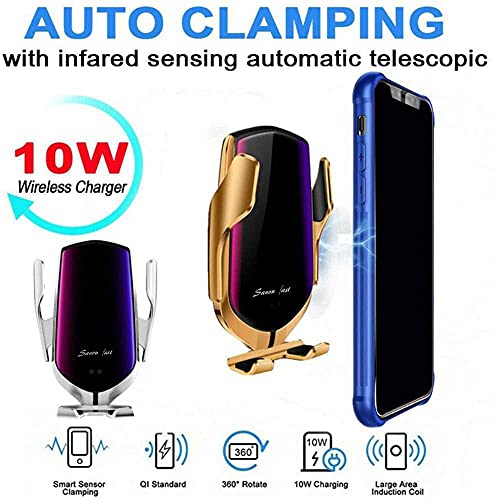 Wireless Car Charger, Smart Sensor 10W Fast Charging Auto-Clamp Phone Holder Mount for Apple iPhone 13/12/11/8/8 Plus/X/XS/XR, Samsung S21/S9/S8/Note 8, Huawei P40 P30 Mate40/30 Xiaomi Mix 4/3/2S