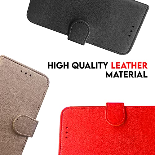 RiopanLtd Samsung A14 Phone Case – Black Leather Double Layer Shock Proof Flip Samsung Galaxy A14 Mobile Cover with Glass Screen Protector, Magnetic Closure, Credit Card Holder Slots & Bill Pocket