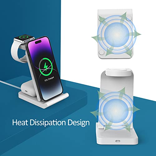 Wireless Charging Station Apple Watch iPhone Charging Stand 3 in 1 Qi Wireless Charger for Samsung,iPhone 14/13/12/11 pro max. iWatch Series 8-2, AirPods pro and more Cell Phone (iLepo,White)
