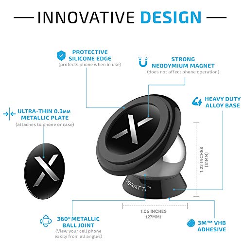 XERATTI Car Phone Holder | Premium Universal Magnetic Dashboard Mount for Phones & Tablets Apple iPhone 14, 13, 12, 11, XR XS X MAX, Samsung Galaxy S11 S10 S9 S8, Google Pixel, Smartphone Desk Holders