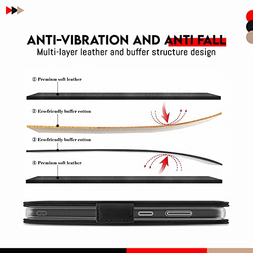 RiopanLtd Samsung A14 Phone Case – Black Leather Double Layer Shock Proof Flip Samsung Galaxy A14 Mobile Cover with Glass Screen Protector, Magnetic Closure, Credit Card Holder Slots & Bill Pocket