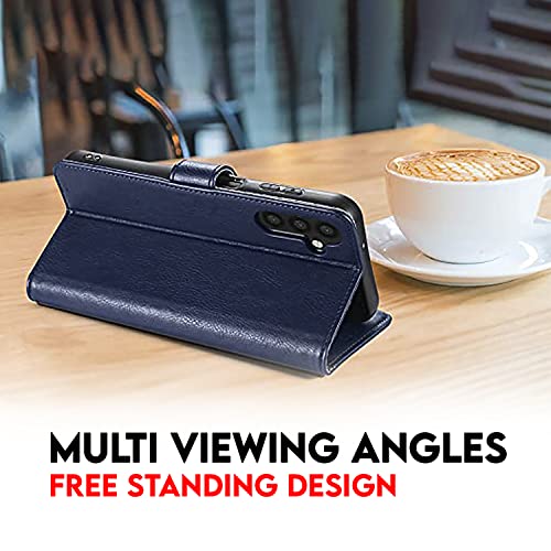 RiopanLtd Samsung A14 Phone Case – Black Leather Double Layer Shock Proof Flip Samsung Galaxy A14 Mobile Cover with Glass Screen Protector, Magnetic Closure, Credit Card Holder Slots & Bill Pocket