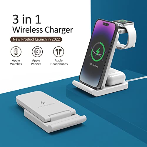 Wireless Charging Station Apple Watch iPhone Charging Stand 3 in 1 Qi Wireless Charger for Samsung,iPhone 14/13/12/11 pro max. iWatch Series 8-2, AirPods pro and more Cell Phone (iLepo,White)