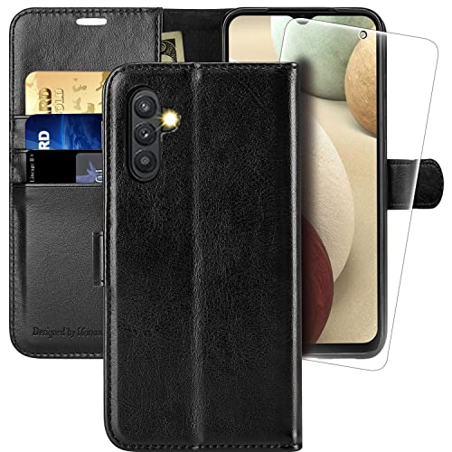 MONASAY Galaxy A14 5G Wallet Case, [Included Glass Screen Protector][RFID Blocking] Flip Folio Leather Cell Phone Cover with Credit Card Holder for Samsung Galaxy A14 5G, Black