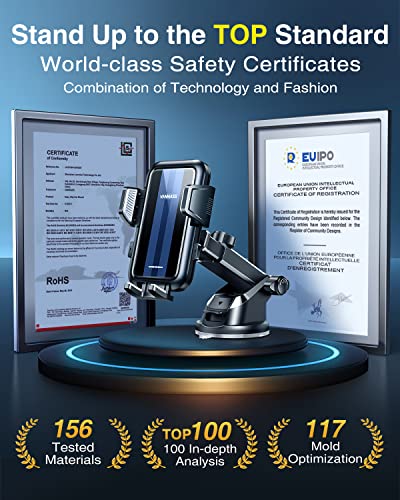 VANMASS【2023 Top Military】Car Phone Holder Mount,【Ultra Stable Suction】Mobile Phone Cradle Bracket, Universal Rotatable Dashboard Windscreen Vent Van for iPhone 14 13 12 Pro Max Samsung Galaxy, Black