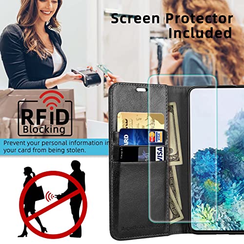 MONASAY Galaxy A14 5G Wallet Case, [Included Glass Screen Protector][RFID Blocking] Flip Folio Leather Cell Phone Cover with Credit Card Holder for Samsung Galaxy A14 5G, Black