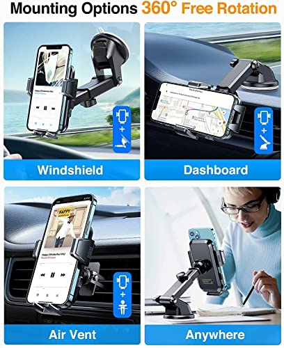 VANMASS【2023 Top Military】Car Phone Holder Mount,【Ultra Stable Suction】Mobile Phone Cradle Bracket, Universal Rotatable Dashboard Windscreen Vent Van for iPhone 14 13 12 Pro Max Samsung Galaxy, Black