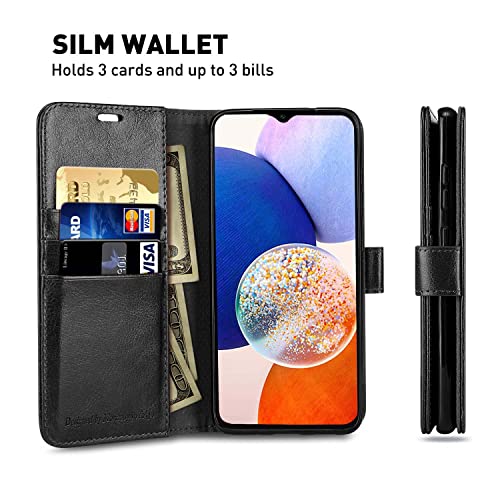 MONASAY Galaxy A14 5G Wallet Case, [Included Glass Screen Protector][RFID Blocking] Flip Folio Leather Cell Phone Cover with Credit Card Holder for Samsung Galaxy A14 5G, Black