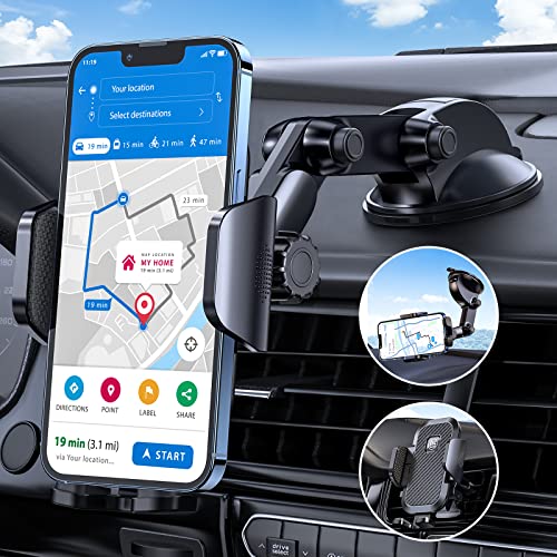 LK Car Phone Holder, Strong Suction Phone Holder for Cars, 3-in-1 Car Phone Mount for Dashboard/Air Vent/Windshield, 360° Rotation Mobile Phone Holder for iPhone 14 13 12 Samsung Huawei Pixel and More