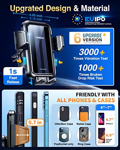 VANMASS【2023 Top Military】Car Phone Holder Mount,【Ultra Stable Suction】Mobile Phone Cradle Bracket, Universal Rotatable Dashboard Windscreen Vent Van for iPhone 14 13 12 Pro Max Samsung Galaxy, Black