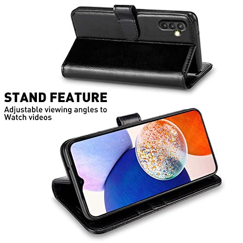 MONASAY Galaxy A14 5G Wallet Case, [Included Glass Screen Protector][RFID Blocking] Flip Folio Leather Cell Phone Cover with Credit Card Holder for Samsung Galaxy A14 5G, Black