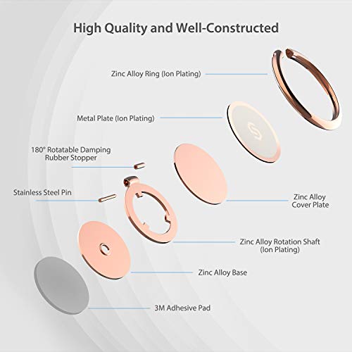 Syncwire Cell Phone Ring Holder Stand, 360 Degree Rotation Finger Ring Kickstand with Polished Metal Phone Grip for Magnetic Car Mount Compatible with iPhone, Samsung, LG, Pixel - Rose Gold
