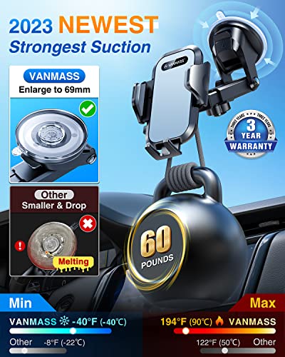 2023 VANMASS TOP Car Phone Holder Mount [Sturdiest Off-Road Class] Universal Suction Mobile Stand Automobile Cradle Accessories for Windscreen Dashboard Vent Van Dash iPhone 14 Pro Max 13 12 X Samsung
