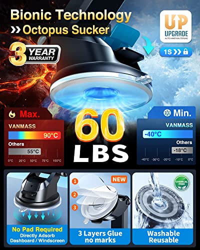 VANMASS【2023 Top Military】Car Phone Holder Mount,【Ultra Stable Suction】Mobile Phone Cradle Bracket, Universal Rotatable Dashboard Windscreen Vent Van for iPhone 14 13 12 Pro Max Samsung Galaxy, Black