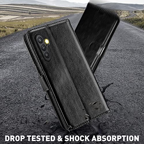 MONASAY Galaxy A14 5G Wallet Case, [Included Glass Screen Protector][RFID Blocking] Flip Folio Leather Cell Phone Cover with Credit Card Holder for Samsung Galaxy A14 5G, Black
