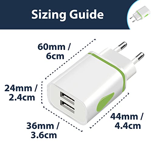 Pipestation® EU 2 Pin to USB Plug Travel Adapter Charger | Euro Wall Adaptor with 2 USB Ports | European Universal Power Charging compatible with iPhone Samsung Smartphones Tablet Shaver Toothbrush