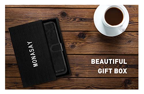 MONASAY Galaxy A14 5G Wallet Case, [Included Glass Screen Protector][RFID Blocking] Flip Folio Leather Cell Phone Cover with Credit Card Holder for Samsung Galaxy A14 5G, Black