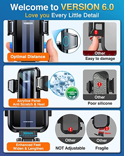 VANMASS【2023 Top Military】Car Phone Holder Mount,【Ultra Stable Suction】Mobile Phone Cradle Bracket, Universal Rotatable Dashboard Windscreen Vent Van for iPhone 14 13 12 Pro Max Samsung Galaxy, Black