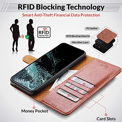 Case Collection for Samsung Galaxy A54 5G Phone Case - Premium Leather Folio Flip Cover | RFID-Technology | Kickstand | Money and Card Holder Wallet | Compatible with Samsung A54 Case Brown