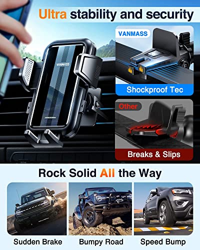 VANMASS【2023 Top Military】Car Phone Holder Mount,【Ultra Stable Suction】Mobile Phone Cradle Bracket, Universal Rotatable Dashboard Windscreen Vent Van for iPhone 14 13 12 Pro Max Samsung Galaxy, Black