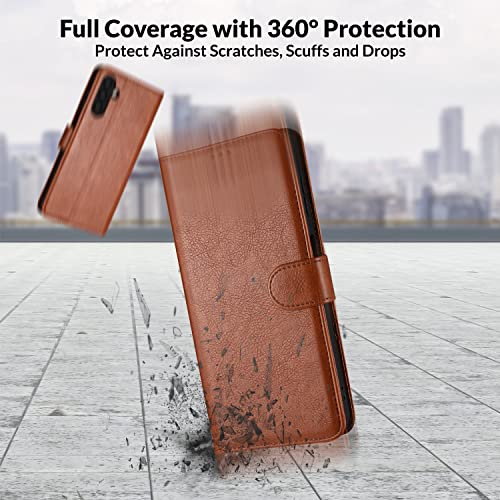 Case Collection for Samsung Galaxy A54 5G Phone Case - Premium Leather Folio Flip Cover | RFID-Technology | Kickstand | Money and Card Holder Wallet | Compatible with Samsung A54 Case Brown