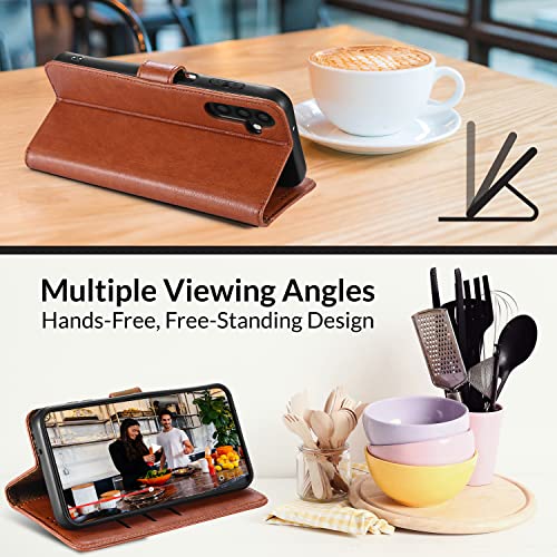 Case Collection for Samsung Galaxy A54 5G Phone Case - Premium Leather Folio Flip Cover | RFID-Technology | Kickstand | Money and Card Holder Wallet | Compatible with Samsung A54 Case Brown