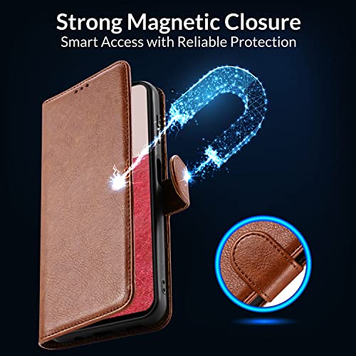 Case Collection for Samsung Galaxy A54 5G Phone Case - Premium Leather Folio Flip Cover | RFID-Technology | Kickstand | Money and Card Holder Wallet | Compatible with Samsung A54 Case Brown