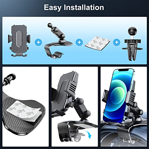 [2023 Newest] Car Phone Holder Dashboard with 3M Velcro, Universal Air Vent 360° Rotation Car Phone Mount, for iPhone, Samsung, Huawei, Xiaomi, Blackberry, OPPO and all other 4.7''-7'' Mobile Phone