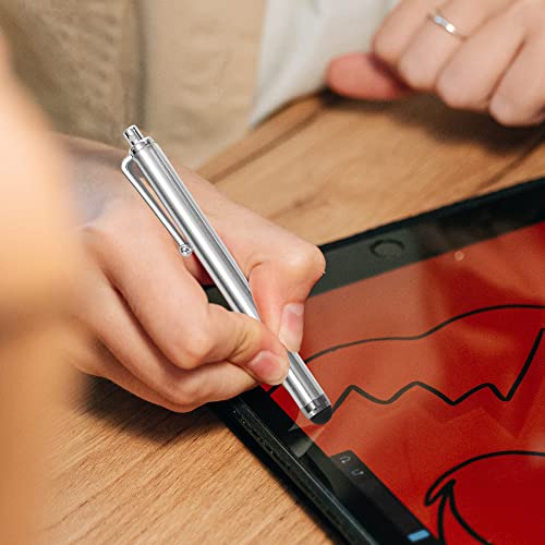 TRIXES 2PC Silver Smart Phone Pen Stylus – Silicone Tip Pens for Touch Screen Devices - Compatible with Tablets, Mobile Phones, Laptops, iPad, iPhone, Samsung Galaxy Note/Tablet, Android, Kindle Fire