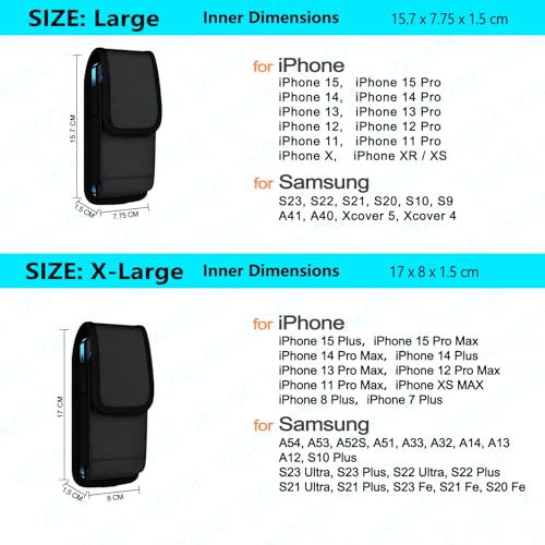 ykooe Mobile Phone Holster for iPhone 13 11 12 XR XS Pro Max 6 7 8 Plus Vertical Belt Clip Phone Pouch for Samsung Galaxy A12 A52S A32 A13 A52 S22 S21 S20 FE Ultra (XL Black)