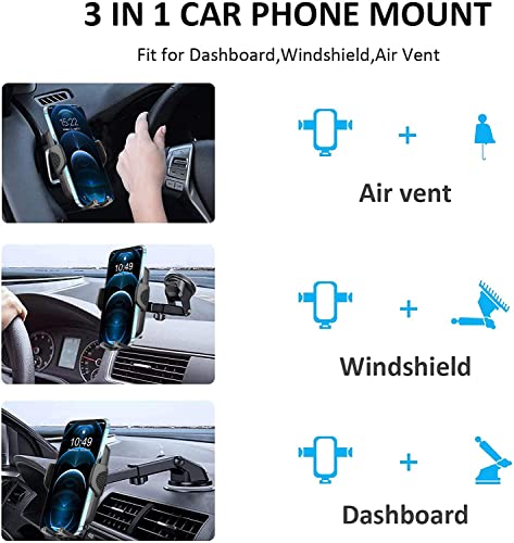 Car Phone Mount,3 in 1 Car Holder Dashboard/Windscreen/Air Vent for Samsung Galaxy S23 Plus Ultra A13 A53 A52 A51 A54 A52S A22 A23 A33 A14 5G S22 S21 Plus A12,iPhone 12 13 14 11 Pro Max/SE 2020 2022