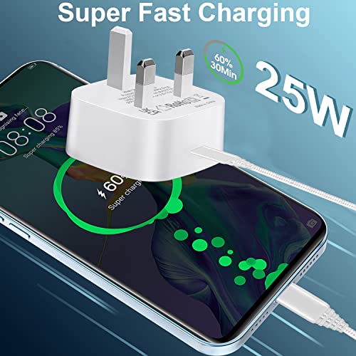 25W Super Fast Charger Plug and USB C Cable for Samsung Galaxy S23/S23 Plus/S23 Ultra/S22 S22+ S22 Ultra/S21 S21+/S21 Ultra/S21 FE/S20 S20+/S20 Ultra,Note 10/20,A34 5G A24,Mobile Phone Mains Adapter