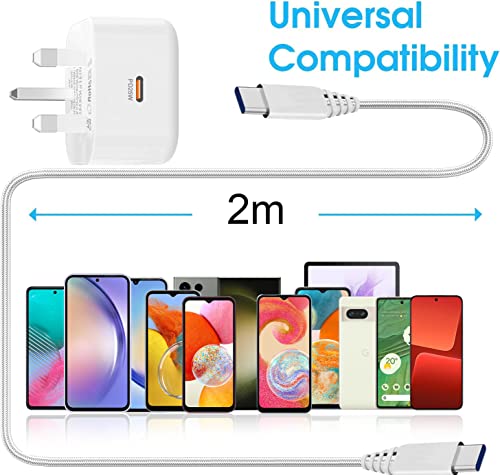25W Super Fast Charger Plug and USB C Cable for Samsung Galaxy S23/S23 Plus/S23 Ultra/S22 S22+ S22 Ultra/S21 S21+/S21 Ultra/S21 FE/S20 S20+/S20 Ultra,Note 10/20,A34 5G A24,Mobile Phone Mains Adapter