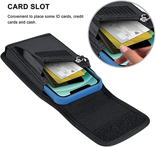 ykooe Nylon Cell Phone Belt Pouch with Zip Pocket Phone Holster with Belt Clip for Samsung Galaxy A22 A13 A12 A52s S22 S21 S20 FE, iPhone 13 12 11, Xiaomi, Moto
