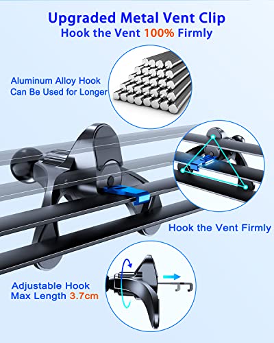 Rainway Car Phone Holder, 2022 Upgrade Anti-Shake Metal Hook, Air Vent Car Phone Mount with Auto Lock, 360°Rotation Mobile Phone Holder for Car, Compatible with iPhone, Samsung, Oneplus etc.