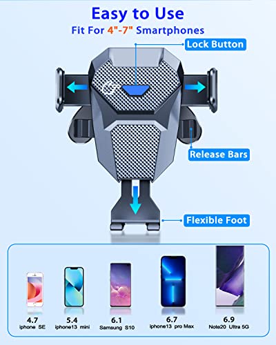 Rainway Car Phone Holder, 2022 Upgrade Anti-Shake Metal Hook, Air Vent Car Phone Mount with Auto Lock, 360°Rotation Mobile Phone Holder for Car, Compatible with iPhone, Samsung, Oneplus etc.