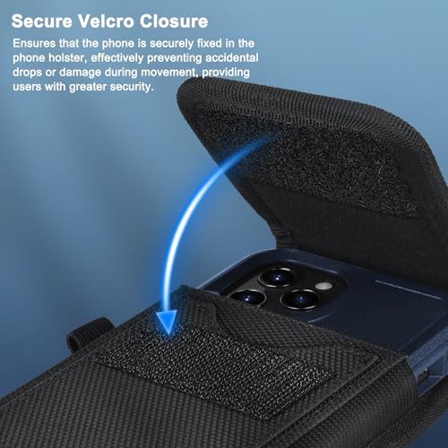 ykooe RFID Blocking Cell Phone Holster for iPhone 13 12 11 14 Pro Max, XR, XS Max, Samsung Galaxy S21 FE S20 S22 Ultra A12 A13 A53 A32 A52 A22 Nylon Belt Clip Loops Card Holder Pouch Case, Black