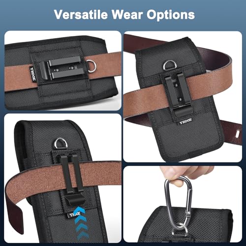 ykooe RFID Blocking Cell Phone Holster for iPhone 13 12 11 14 Pro Max, XR, XS Max, Samsung Galaxy S21 FE S20 S22 Ultra A12 A13 A53 A32 A52 A22 Nylon Belt Clip Loops Card Holder Pouch Case, Black