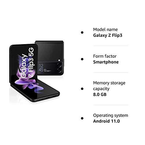 Samsung Galaxy Z Flip3 5G Smartphone Sim Free Android Folding phone 256GB Black (UK Version) (Renewed)