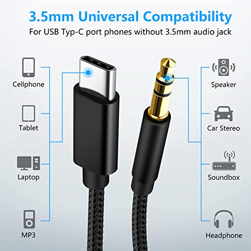 USB C to 3.5mm Aux Cable, USB C to Aux Plug Cable for Car Mobile Phone, Audio Jack Adapter Compatible with Samsung Galaxy S22 S21 S20 Note 20/10+ A73 A53, Pixel 6 5 4 and More