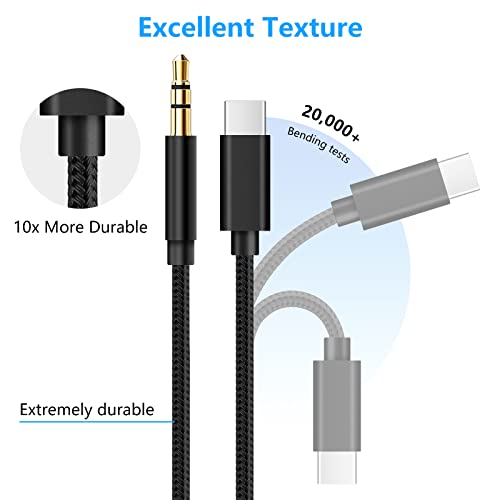 USB C to 3.5mm Aux Cable, USB C to Aux Plug Cable for Car Mobile Phone, Audio Jack Adapter Compatible with Samsung Galaxy S22 S21 S20 Note 20/10+ A73 A53, Pixel 6 5 4 and More