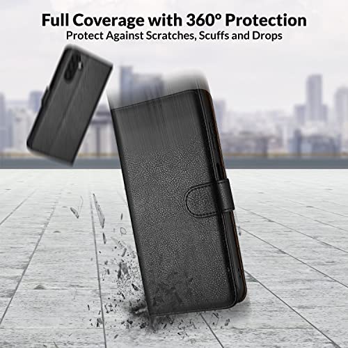 Case Collection for Samsung Galaxy A14 4G / A14 5G Phone Case - Premium Leather Folio Flip Cover | RFID-Technology | Kickstand | Money and Card Holder Wallet Black