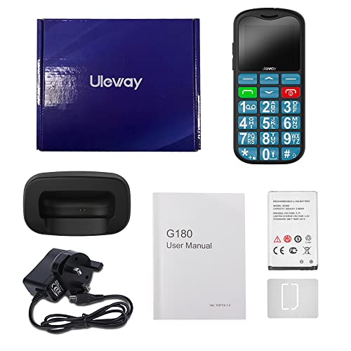 uleway GSM Big Button Mobile Phone for Elderly, Dual SIM Unlocked Senior Mobile Phone With SOS Button, Charging Dock, Torch, FM Radio, Bluetooth, Easy to Use Basic Cell Phone (Blue)