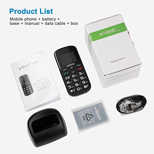 artfone CS182 Big Button Mobile Phone, Senior Unlocked Mobile Phone with Dock and 1400mAh Battery.