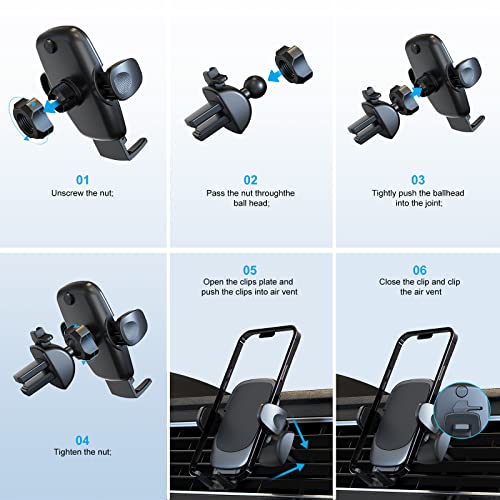 Niofind Car Phone Holder, Air Vent Phone Holder for Cars 2022 Upgraded Ultra Stable, Universal Car Phone Mount Compatible with iPhone 14/13/12/11, Samsung, Huawei and Other 4''-7'' Mobile Phone