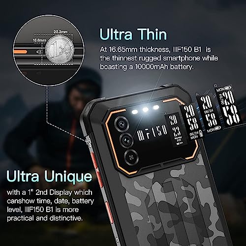 IIIF150 B1 Rugged Smartphone 10000mAh, 12GB + 64GB/1TB Mobile Phones with 6.5" FHD+ Rugged Phone Android 12, 20MP Camera, 4G Dual SIM Unlocked, IP68/69K Waterproof Phone, OTG/NFC/GPS